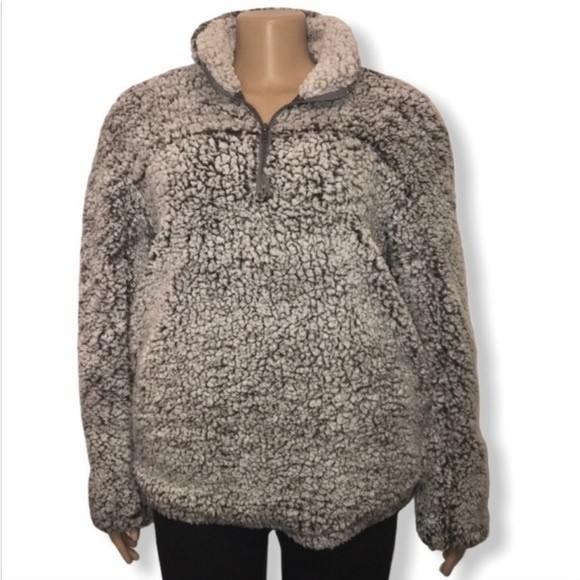 Altar'd State Wubby Sweater Gray Teddy Sherpa Quarter Zip pockets size S - Picture 6 of 12